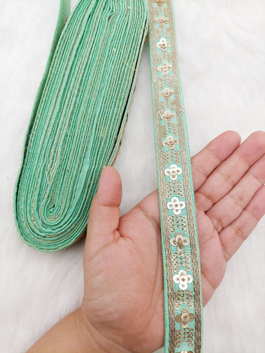 Art Silk Trim with Gold Embroidery and Sequins Indian Sari Border Trim By 3 Yards Decorative Trim Craft Lace, 10 Colours